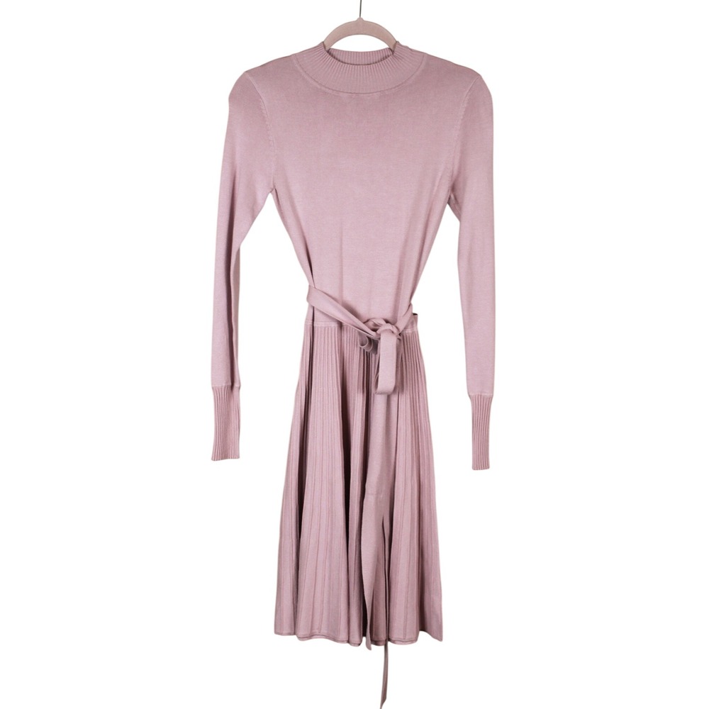 NWT PattyBoutik Flowy Modest Pink Knit Mock Neck Fit & Flare Sweater Dress S